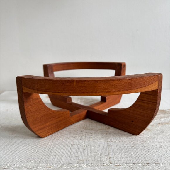 Vintage Open Teak Wood Casserole Stand - Wooden Teak Pot Holder - Picture 2 of 8